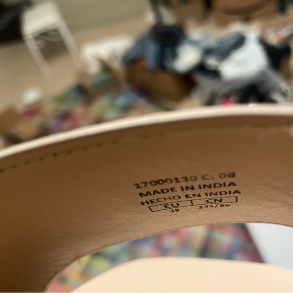 MNG Cream Asymmetric Leather Wood-Style Square Toe Slide Sandal Sz EUR 38 US 7.5 - Picture 7 of 16